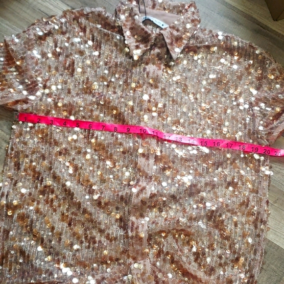 ZARA semi sheer sequin button up shirt dress - Picture 13 of 14